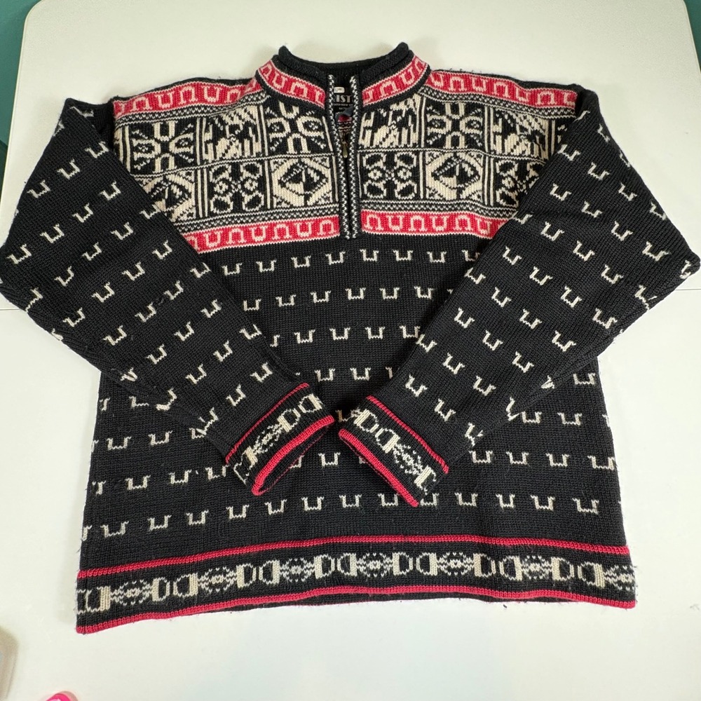 Vintage Kristen Paris New York 100% Wool Nordic Fair Isle‎ Sweater L Hong Kong